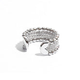 Bold Style Silver Tone Beaded Layered Open Cuff Ring - Silver